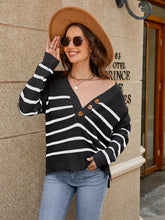 Load image into Gallery viewer, V-Neck Striped Dropped Shoulder Sweater