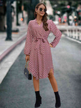 Load image into Gallery viewer, Printed Notched Tie Front Long Sleeve Dress