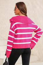Load image into Gallery viewer, Striped Collared Neck Slit Sweater