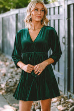 Load image into Gallery viewer, Drawstring V-Neck Tied Back Mini Dress