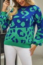 Load image into Gallery viewer, Woven Right Leopard Round Neck Dropped Shoulder Sweater