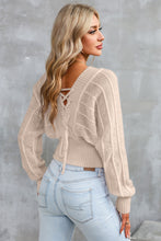 Load image into Gallery viewer, Surplice Neck Lace-Up Sweater