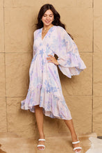Load image into Gallery viewer, OneTheLand Take Me With You Floral Bell Sleeve Midi Dress in Blue