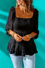 Load image into Gallery viewer, Applique Flounce Sleeve Smocked Peplum Top