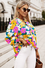Load image into Gallery viewer, Floral Print Notched Neck Lantern Sleeve Blouse