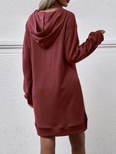 Load image into Gallery viewer, Slit Long Sleeve Hooded Dress with Pocket