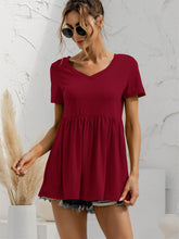 Load image into Gallery viewer, V-Neck Short Sleeve Babydoll Top