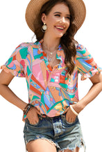 Load image into Gallery viewer, Multicolored Frill Trim V-Neck Flounce Sleeve Blouse