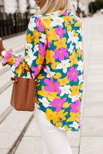 Load image into Gallery viewer, Floral Print Notched Neck Lantern Sleeve Blouse