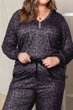 Load image into Gallery viewer, Plus Size Leopard Print V-Neck and Slim Fit Pants Lounge Set