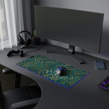 Load image into Gallery viewer, Gold Leaves &amp; Teal Wireless Charging LED Gaming Mouse Pad