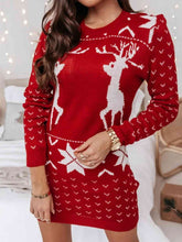 Load image into Gallery viewer, Reindeer Print Tunic Sweater Dress