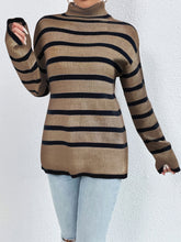 Load image into Gallery viewer, Striped Turtleneck Drop Shoulder Sweater