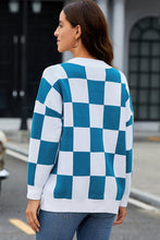 Load image into Gallery viewer, Checkered Button-Up Dropped Shoulder Cardigan