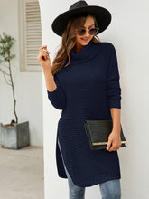 Load image into Gallery viewer, Turtleneck Waffle-Knit Slit Sweater Dress