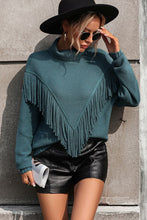 Load image into Gallery viewer, Turtle Neck Tassel Front Long Sleeve Pullover Sweater