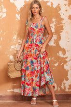 Load image into Gallery viewer, Printed Tie Shoulder Smocked Tiered Maxi Dress