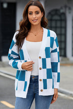 Load image into Gallery viewer, Checkered Button-Up Dropped Shoulder Cardigan