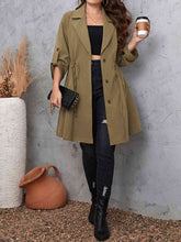 Load image into Gallery viewer, Plus Size Lapel Collar Drawstring Roll-Tab Sleeve Trench Coat