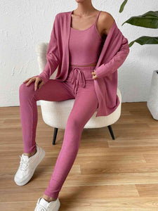 Cami, Open Front Cardigan, and Pants Set