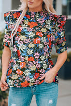 Load image into Gallery viewer, Floral Ruffle Shoulder Frill Neck Blouse