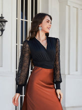 Load image into Gallery viewer, Lantern Sleeve Surplice Neck Blouse