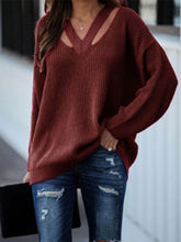 Load image into Gallery viewer, Full Size Cutout V-Neck Rib-Knit Sweater