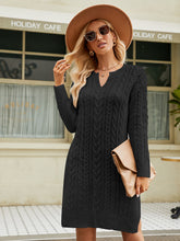 Load image into Gallery viewer, Notched Neck Cable-Knit Slit Sweater Dress