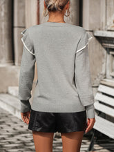 Load image into Gallery viewer, Round Neck Ruffle Trim Long Sleeve Pullover Sweater