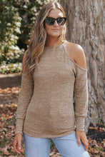 Load image into Gallery viewer, Heathered Round Neck Cold Shoulder T-Shirt