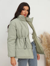 Load image into Gallery viewer, Drawstring Waist Zip-Up Puffer Jacket