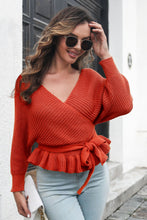 Load image into Gallery viewer, Tie Waist Ruffle Hem Sweater