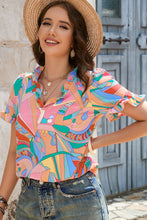 Load image into Gallery viewer, Multicolored Frill Trim V-Neck Flounce Sleeve Blouse