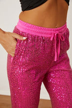 Load image into Gallery viewer, Sequin Drawstring Pants with Pockets