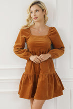 Load image into Gallery viewer, Square Neck Long Sleeve Tiered Dress