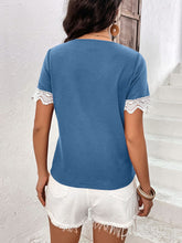 Load image into Gallery viewer, Decorative Button Spliced Lace Short Sleeve Top