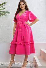 Load image into Gallery viewer, Belted Frill Trim Flutter Sleeve Dress