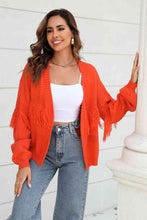 Load image into Gallery viewer, Double Take Fringe Trim Open Front Cardigan