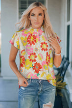 Load image into Gallery viewer, Floral Frill Neck Smocked Flutter Sleeve Blouse