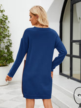 Load image into Gallery viewer, Color Block Dropped Shoulder Sweater Dress