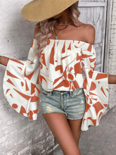 Load image into Gallery viewer, Printed Off-Shoulder Bell Sleeve Blouse
