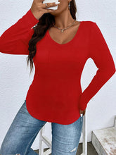 Load image into Gallery viewer, Plus Size V-Neck Long Sleeve T-Shirt