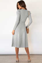 Load image into Gallery viewer, Round Neck Long Sleeve Tie Waist Sweater Dress