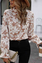 Load image into Gallery viewer, Floral Print Mock Neck Flounce Sleeve Blouse