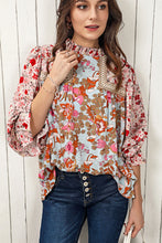 Load image into Gallery viewer, Floral Print Flounce Sleeve Mock Neck Blouse