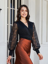Load image into Gallery viewer, Lantern Sleeve Surplice Neck Blouse