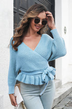 Load image into Gallery viewer, Tie Waist Ruffle Hem Sweater