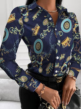 Load image into Gallery viewer, Printed Collared Neck Long Sleeve Shirt