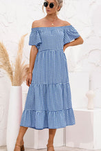 Load image into Gallery viewer, Plaid Off-Shoulder Tiered Midi Dress
