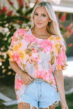 Load image into Gallery viewer, Floral Round Neck Three-Quarter Sleeve Top